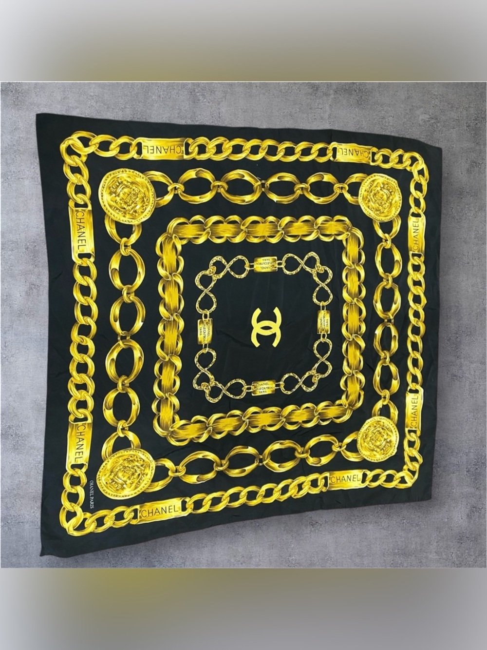 Chanel Silk Scarf  Paris 31 Chain Link Logo Scarf